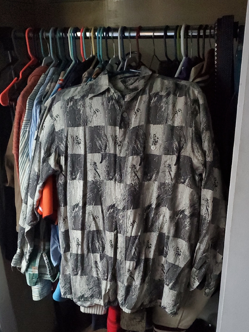 Men's Casual Button-Down Shirt in Black & Gray Plaid